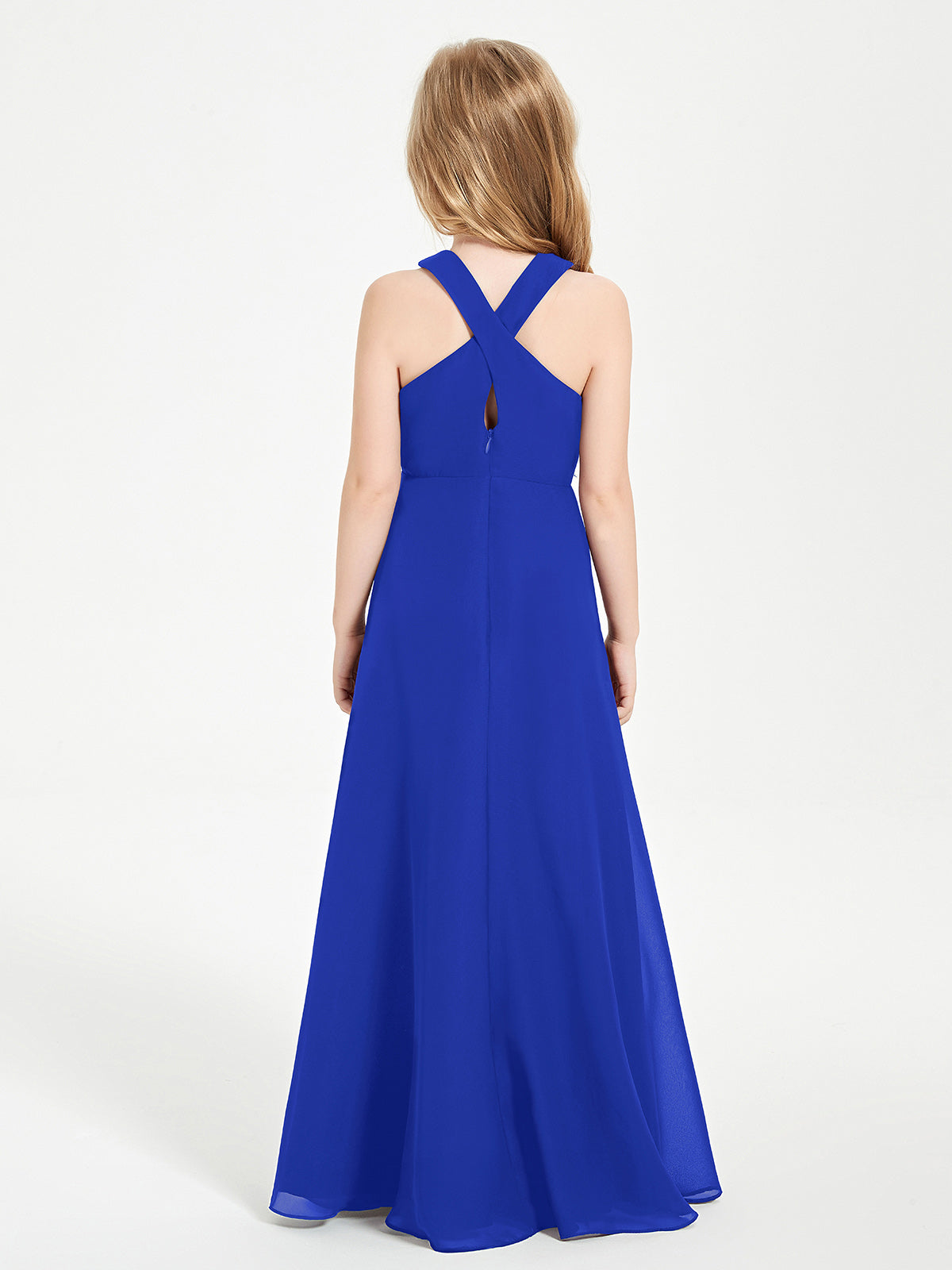 Grecian Neckline Long Dresses for Junior Bridesmaids Royal Blue